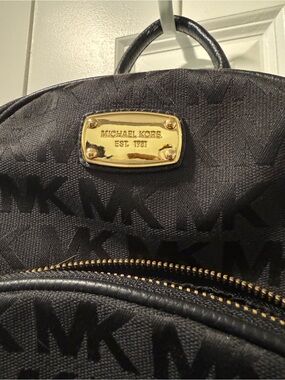 Michael Kors Black MK Monogram Backpack with Gold Plaque